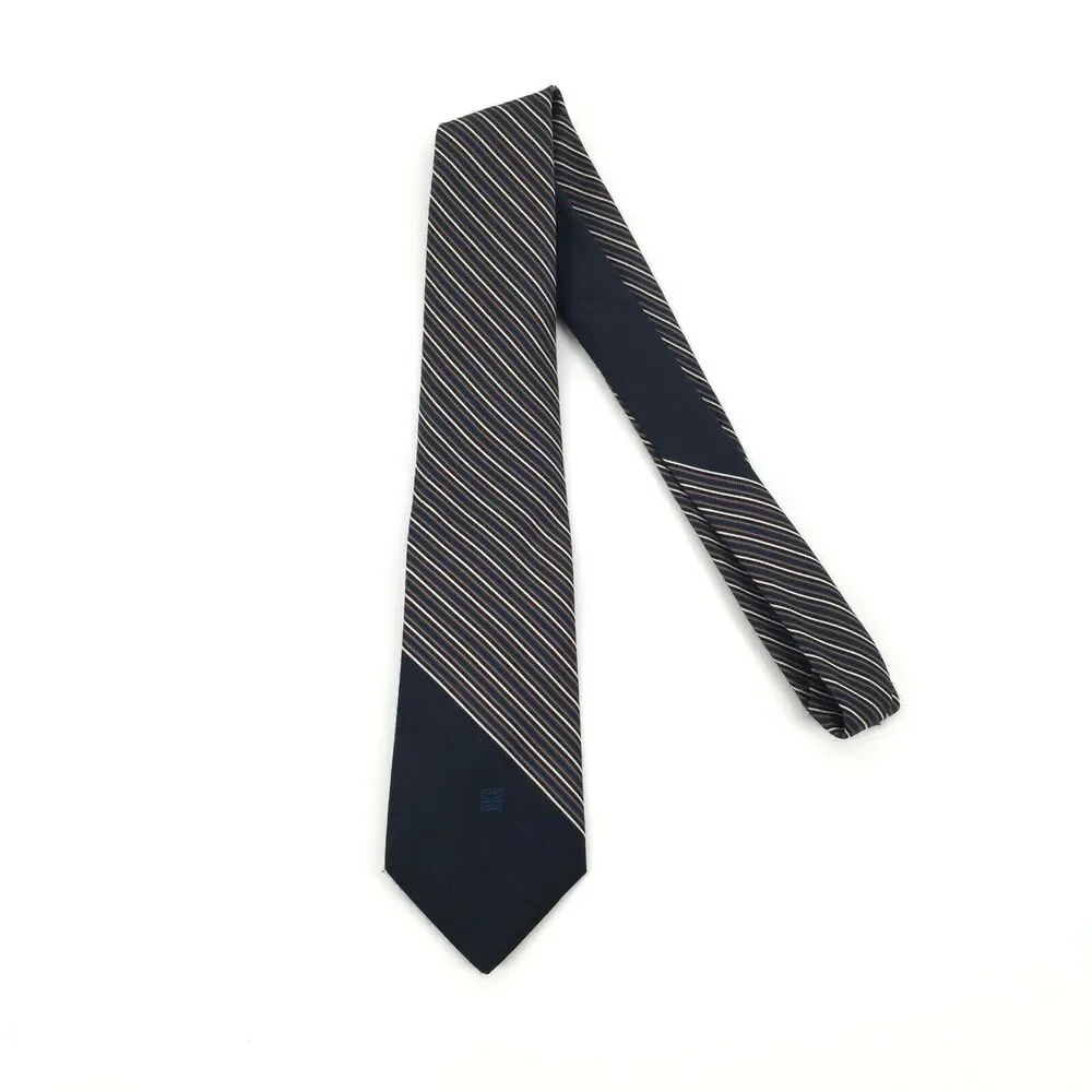 Vintage 1970s Givenchy Gentlemen Paris Tie Navy Blue Striped Skinny Necktie - Picture 1 of 12